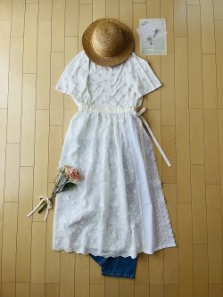 画像1: まやかし刺繍のレイヤードスカート